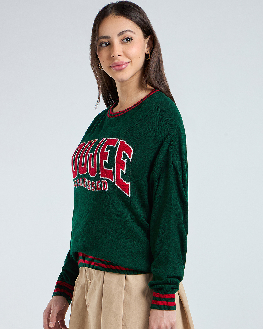 Shop Women's Green Typography Oversized Sweater-Back