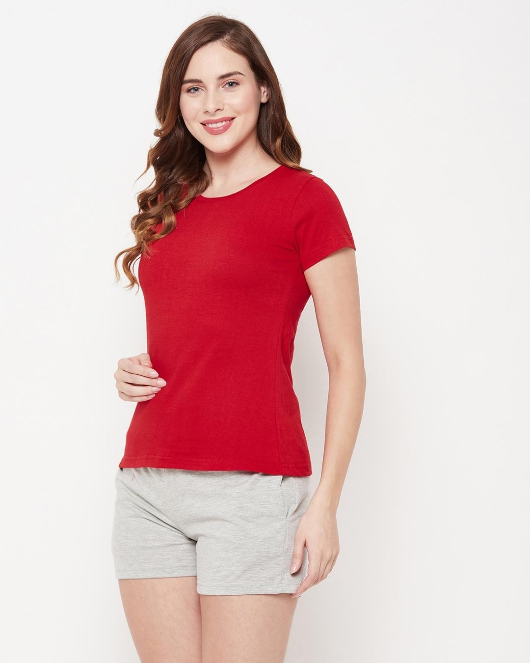 Shop Women's Red & Grey T Shirt & Shorts Set-Back