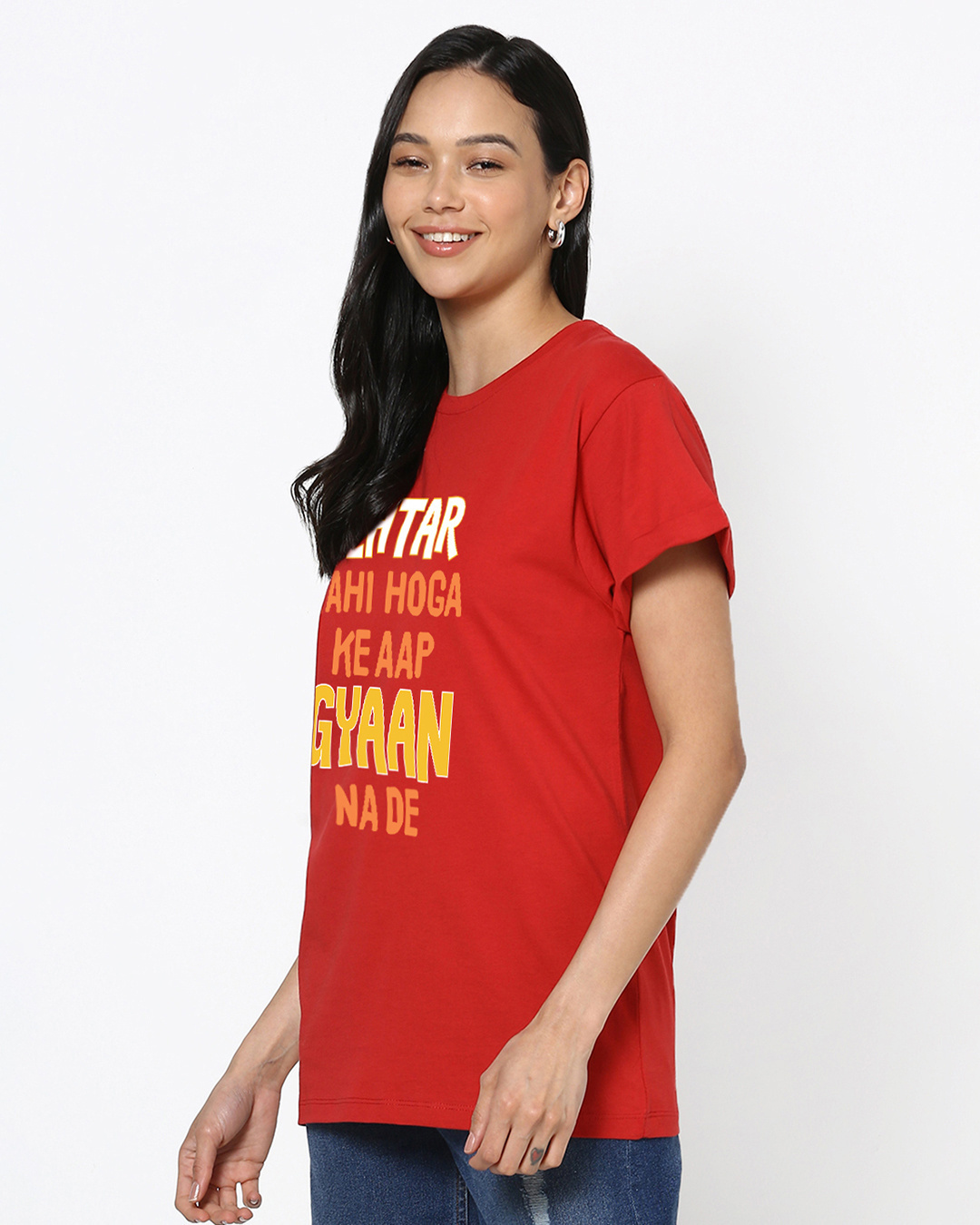 Shop Women's Red Gyaan Typography Boyfriend T-shirt-Back