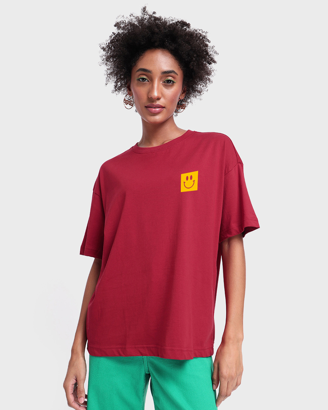 Shop Women's Red Happy State Typography Oversized T-shirt-Back