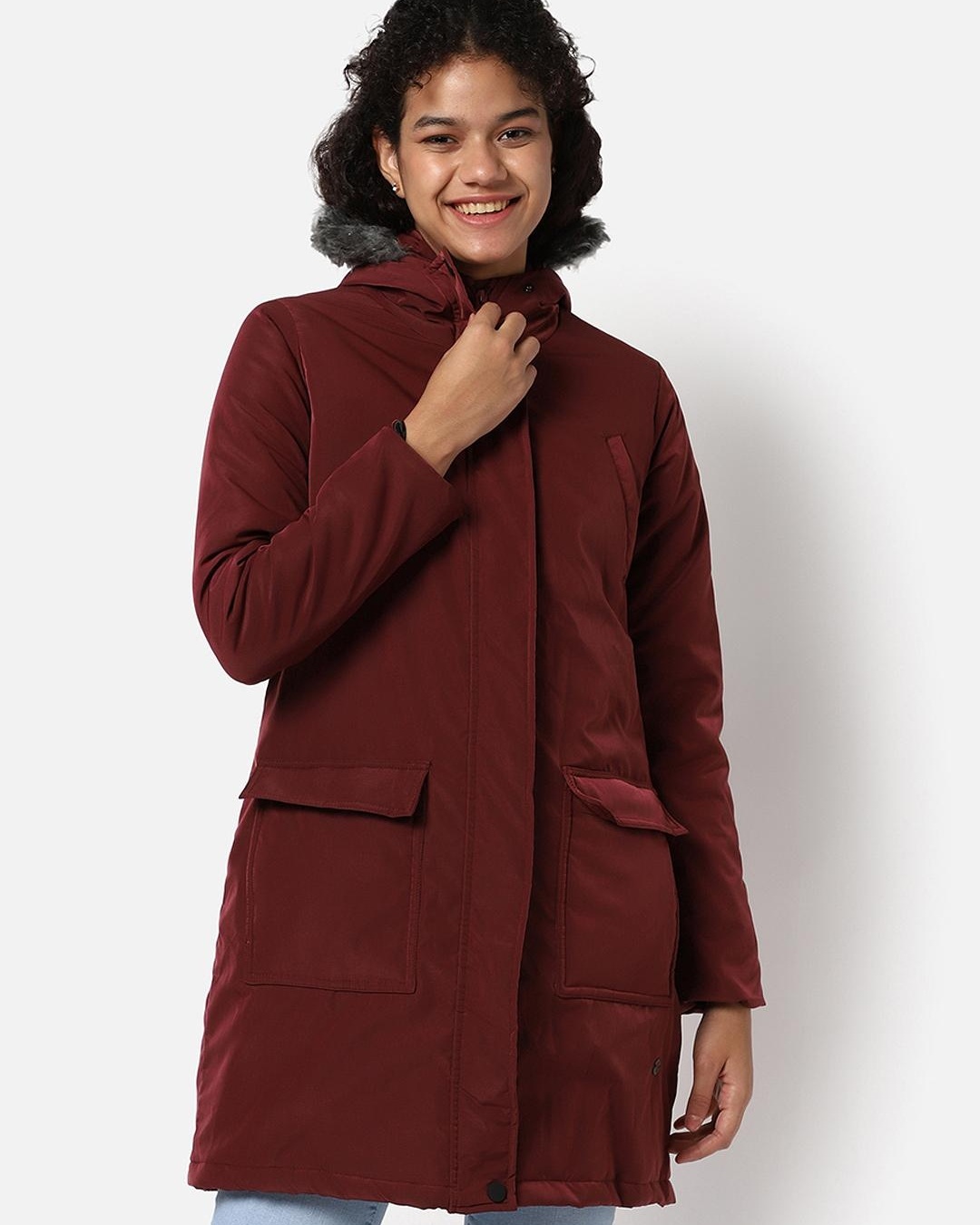 Buy Women's Red Hooded Jacket Online at Bewakoof