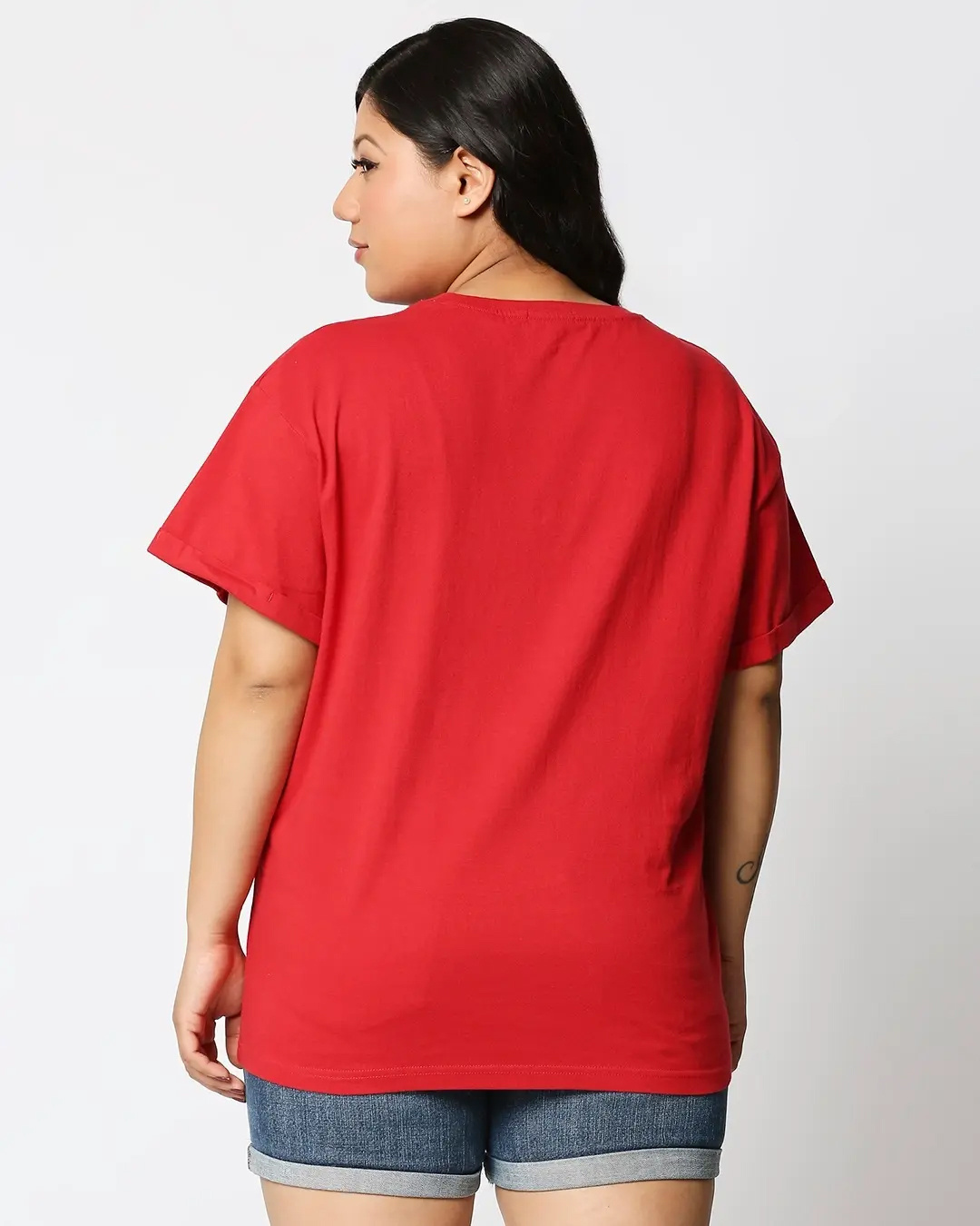 Shop Women's Red I Live Graphic Printed Plus Size Boyfriend Fit T-shirt-Back