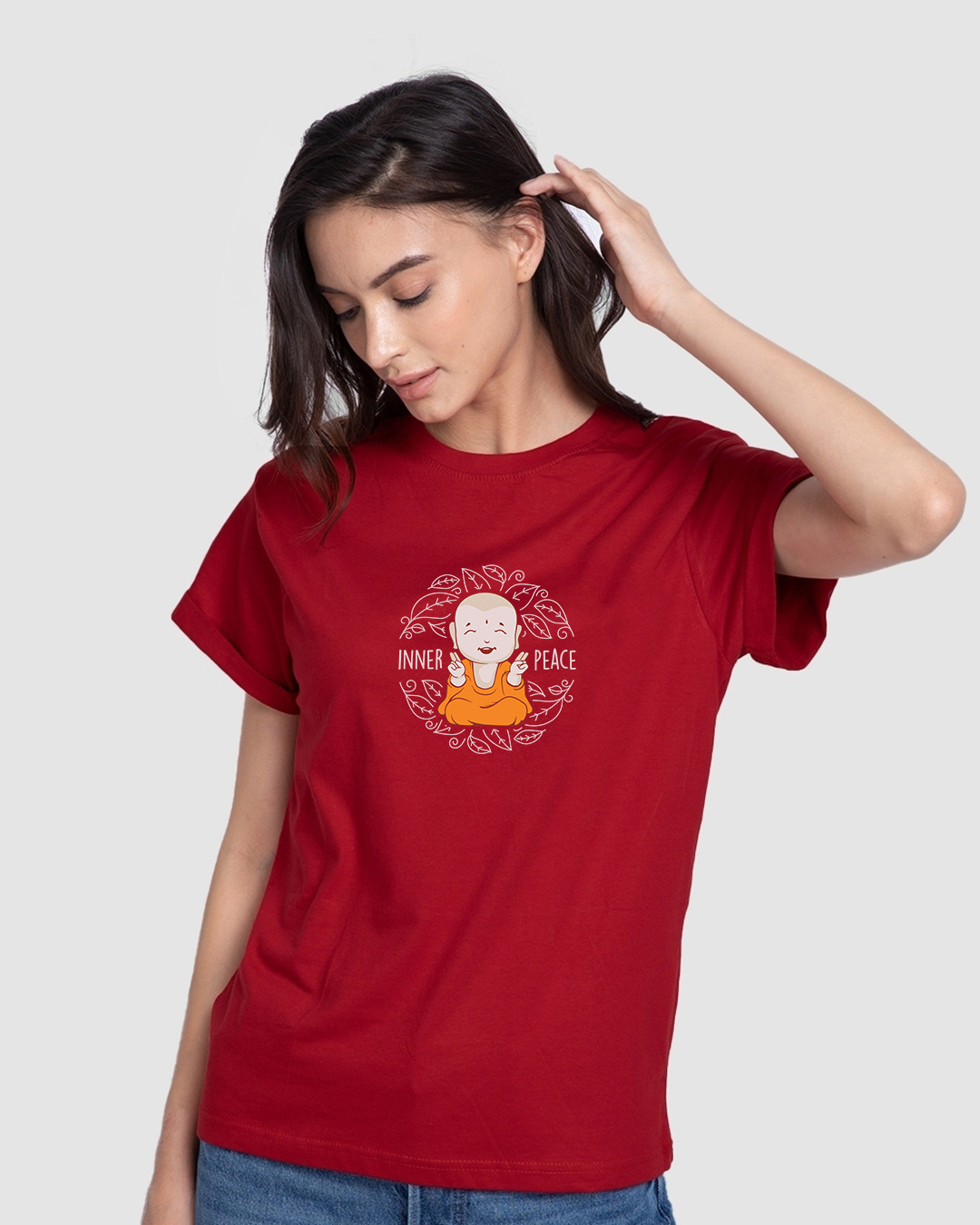 Shop Women's Red Inner Peace Graphic Printed Boyfriend T-shirt-Back