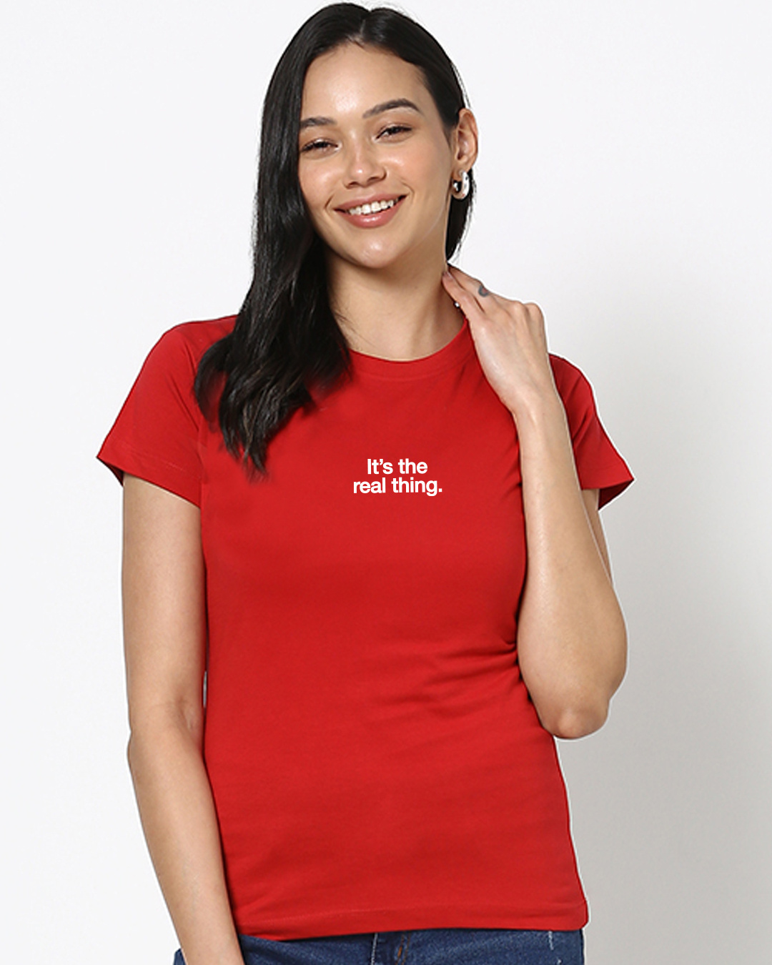 Shop Women's Red It's The Real Thing Back Printed Slim Fit T-shirt-Back