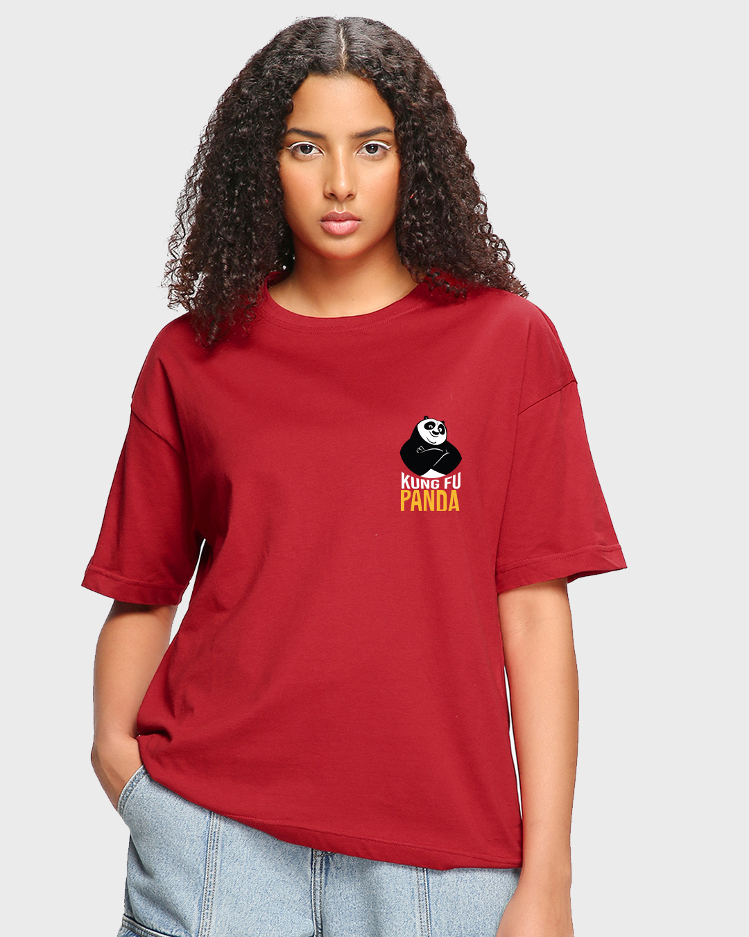 Buy Womens Red Kung Fu Panda Graphic Printed Oversized T Shirt For Women Red Online At Bewakoof 