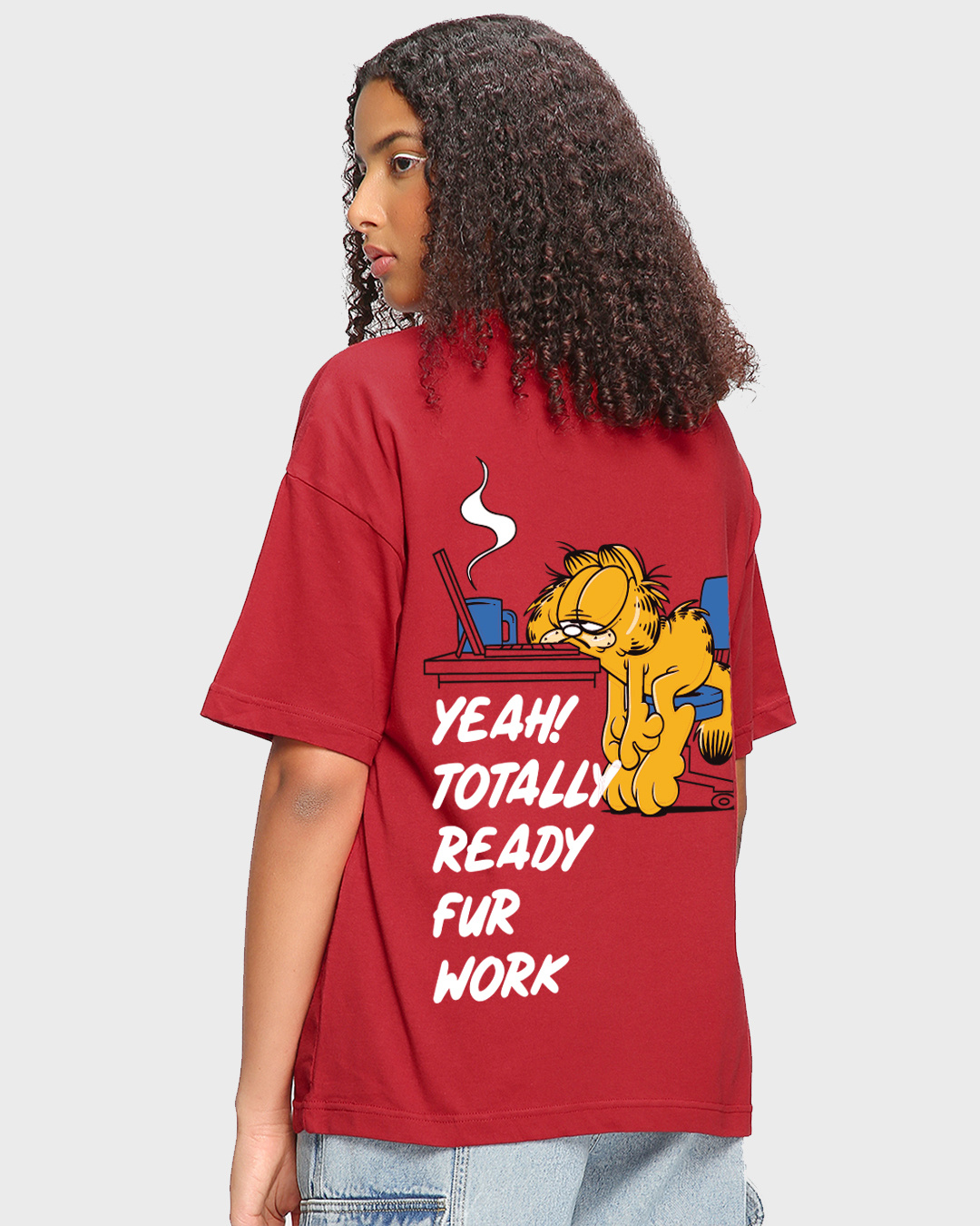 Buy Womens Red Lazy Garfield Graphic Printed Oversized T Shirt Online At Bewakoof 