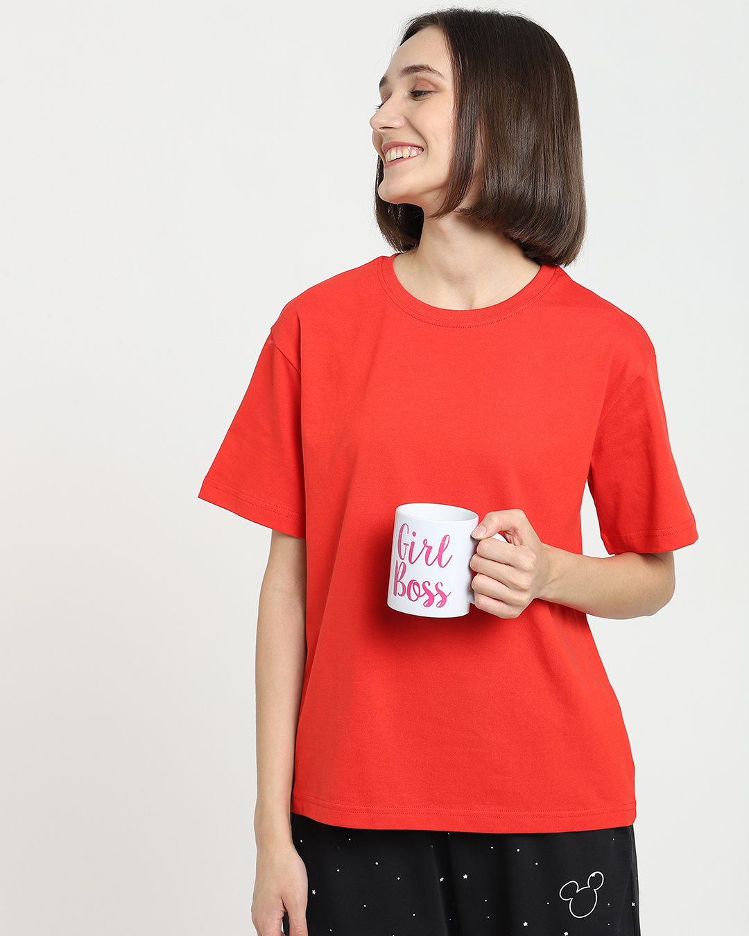 Buy Women's Red Relaxed Fit Lounge Tshirt Online at Bewakoof