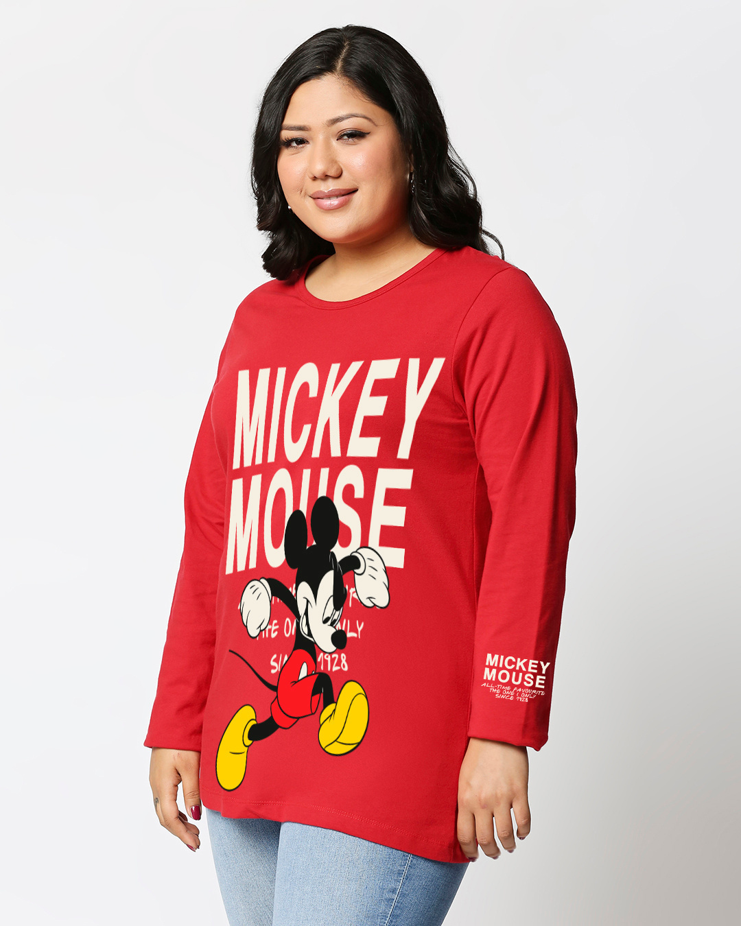 Shop Women's Red Mickey Jumps Graphic Printed Plus Size T-shirt-Back