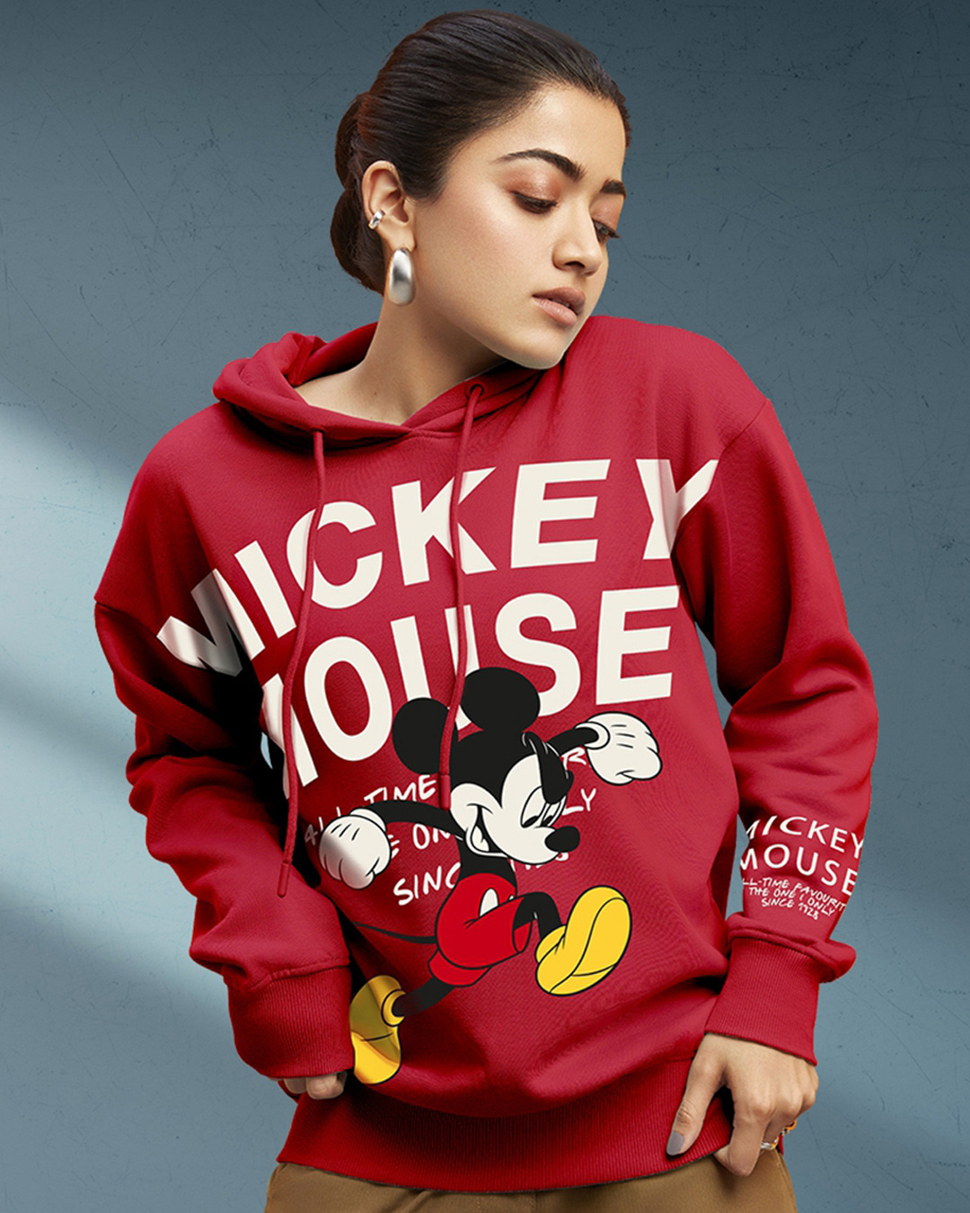 Buy Women s Red Mickey Mouse Graphic Printed Oversized Hoodies Online at Bewakoof