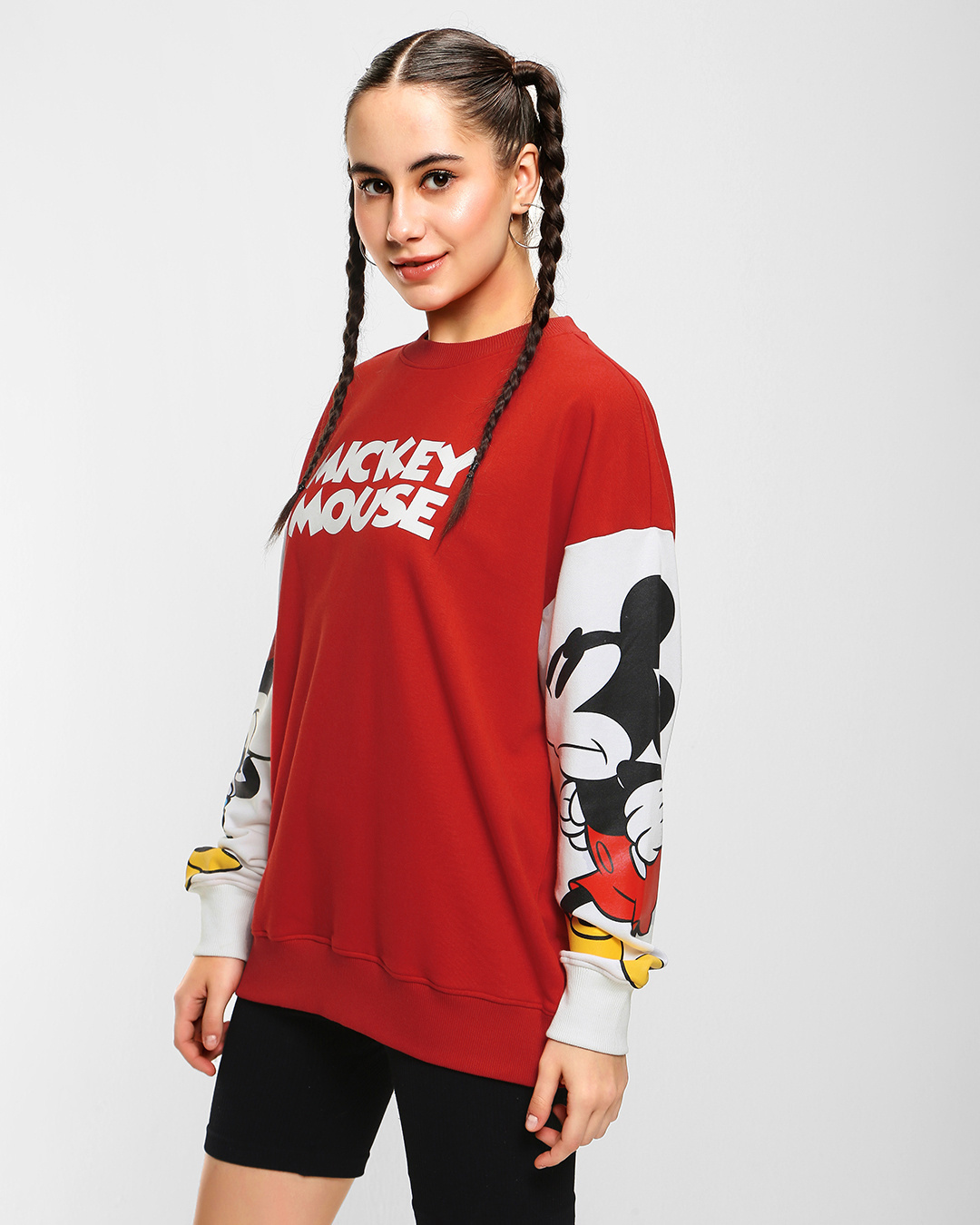 Shop Women's Red Mickey Mouse Graphic Printed Oversized Sweatshirt-Back