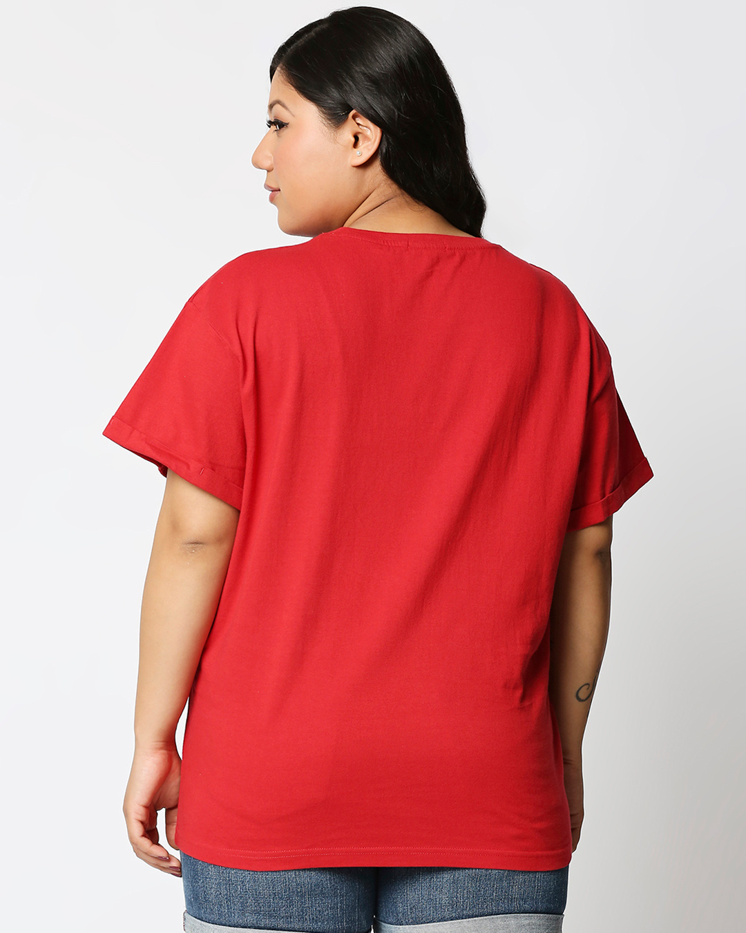 Shop Women's Red Mickey Original (DL) Graphic Printed Plus Size Boyfriend T-shirt-Back