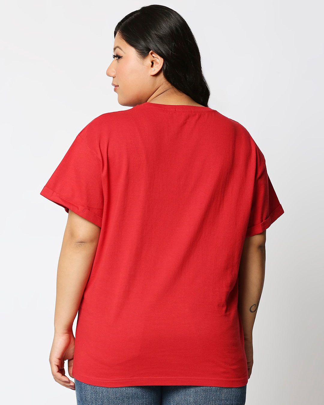 Shop Women's Red Minion'S Bello Graphic Printed Plus Size Boyfriend T-shirt-Back