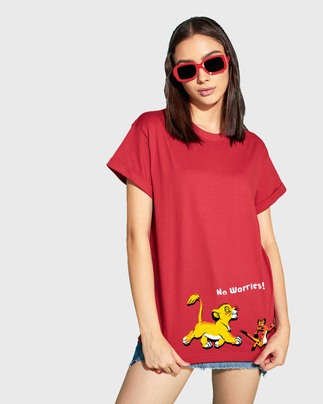 Shop Women's Red No Worries Friends Graphic Printed Boyfriend T-shirt-Back