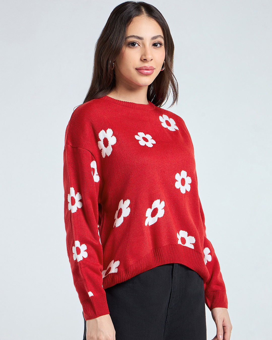 Shop Women's Red All Over Printed Oversized Sweater-Back