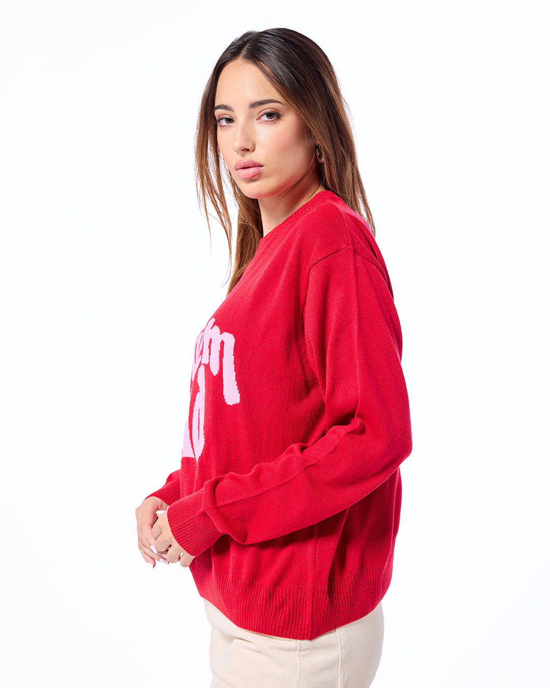 Shop Women's Red & Pink Problem Child Typography Super Loose Fit Sweater-Back