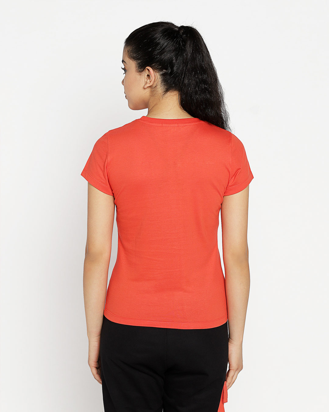 Shop Women's Red Pocket Cat (DL) Graphic Printed Slim Fit T-shirt-Back
