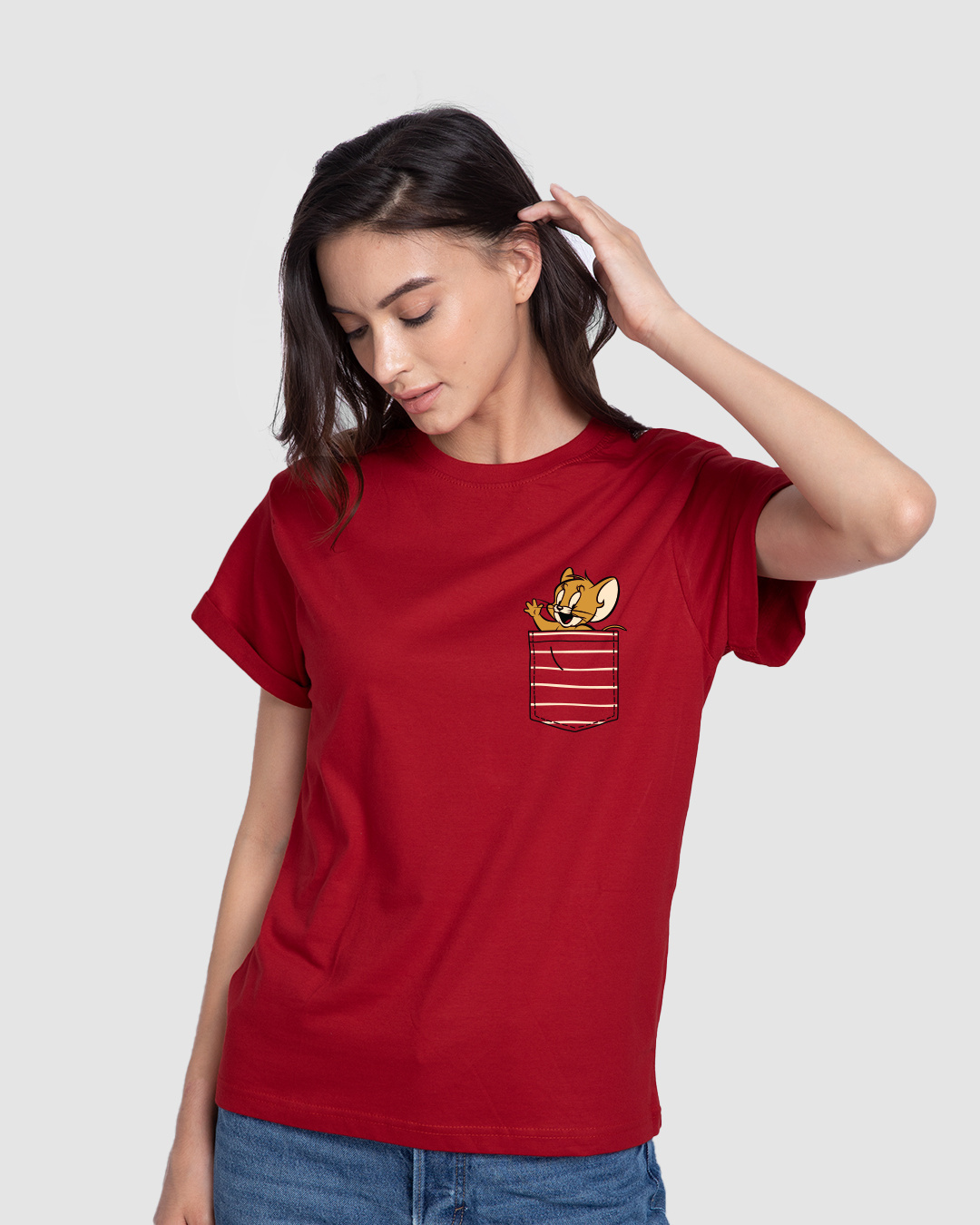 Shop Women's Red Pocket Jerry Boyfriend T-shirt-Front