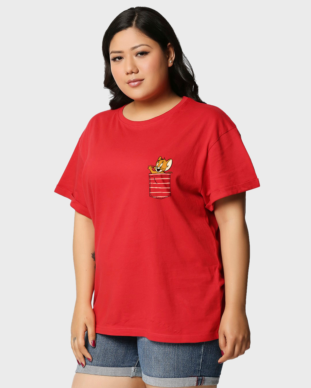 Shop Women's Red Pocket Jerry Graphic Printed Plus Size Boyfriend T-shirt-Back