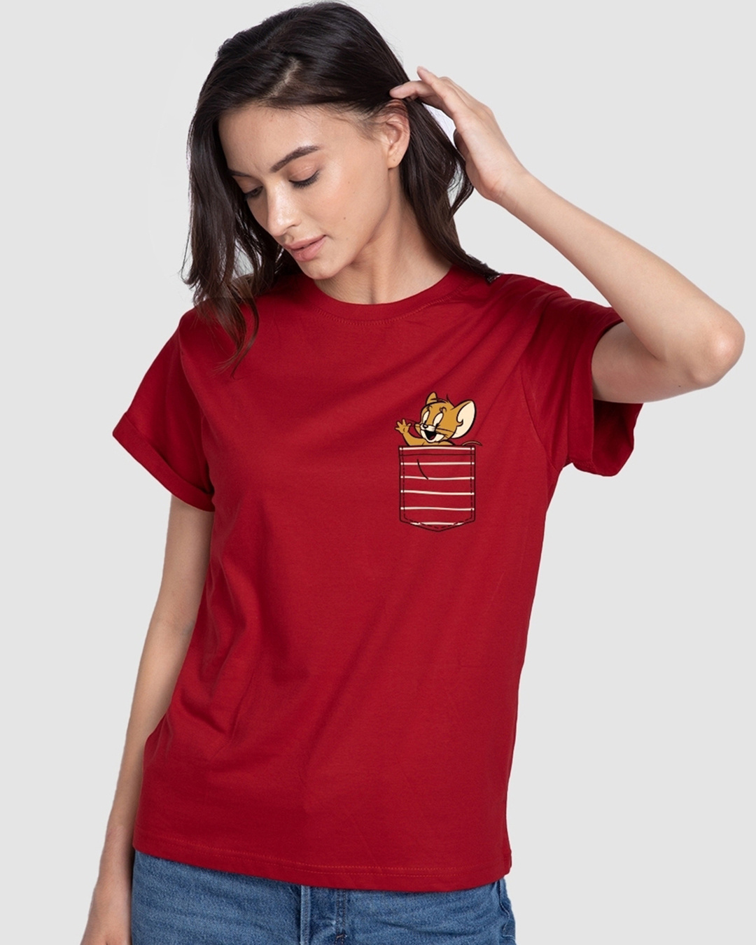 Shop Women's Red Pocket Jerry Graphic Printed Boyfriend T-shirt-Back
