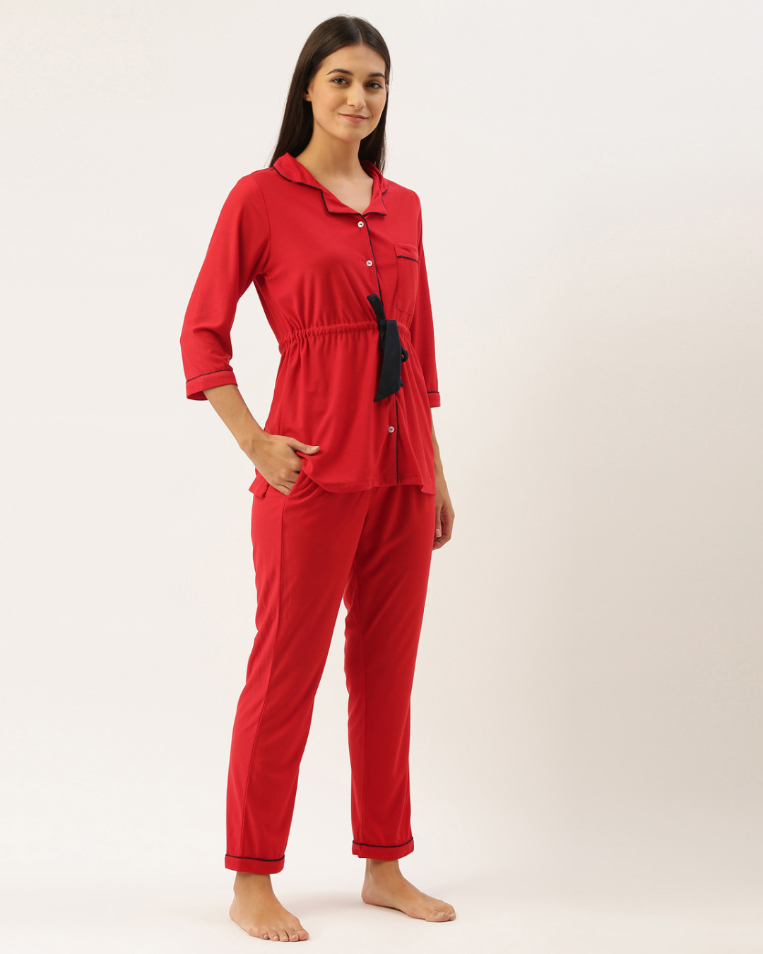 Shop Women's Red Polyester Nightsuit-Back