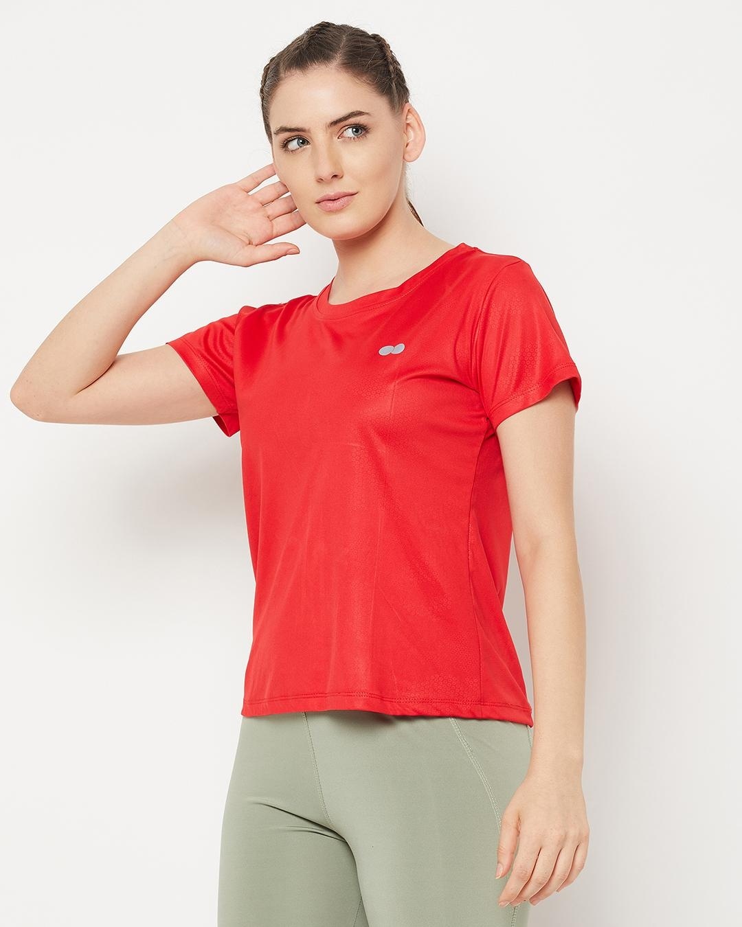 Shop Women's Red Printed Activewear T-shirt-Back