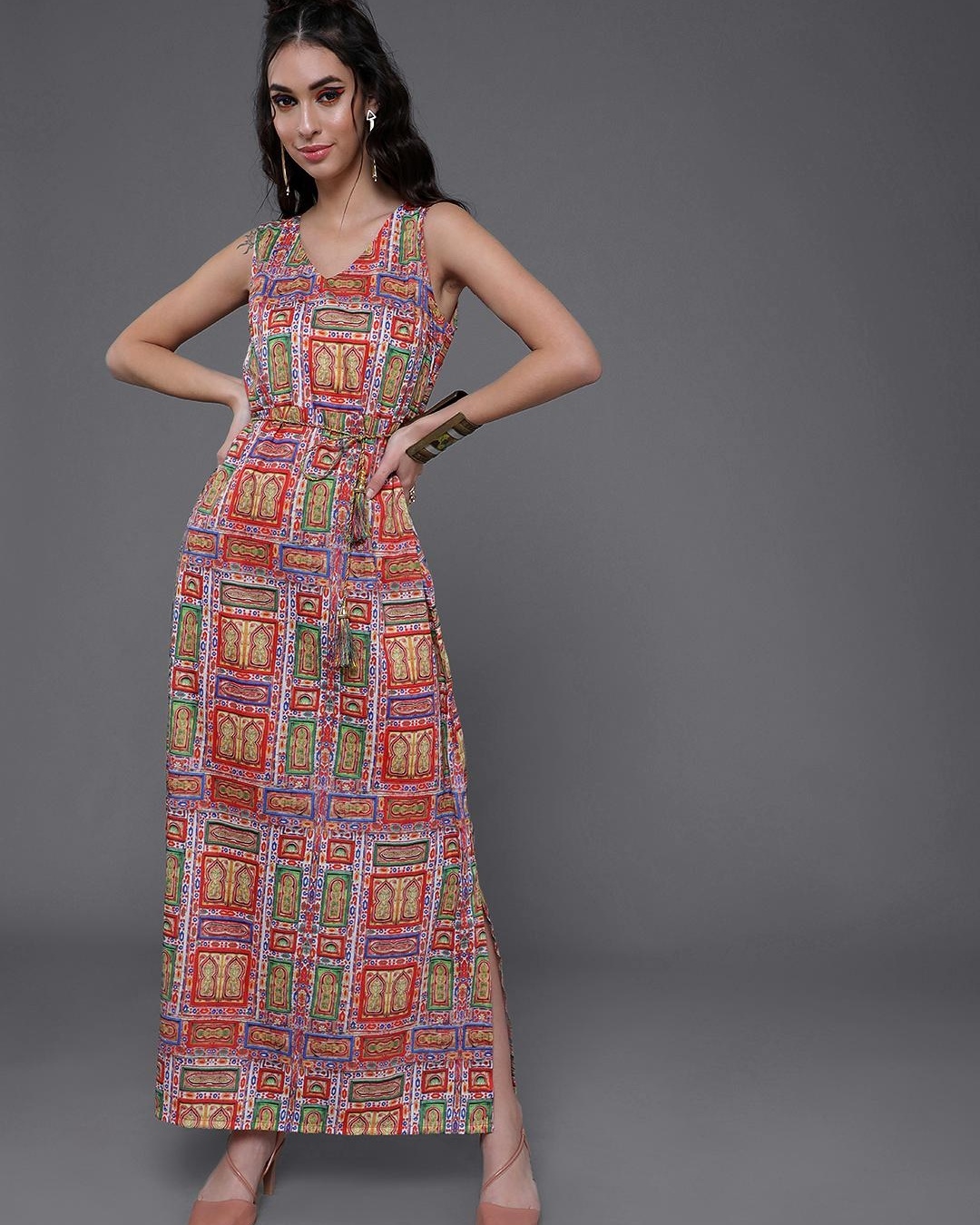 Buy Women's Red Printed Straight Kurta Dress Online at Bewakoof