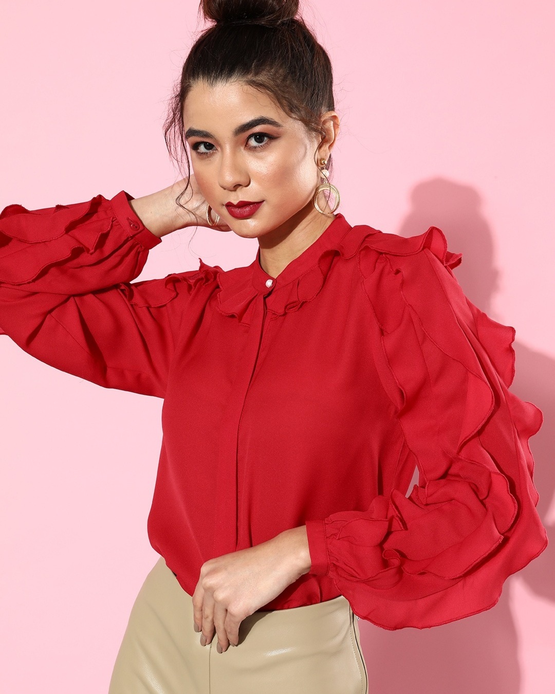 Shop Women's Red Ruffle Shirt-Back