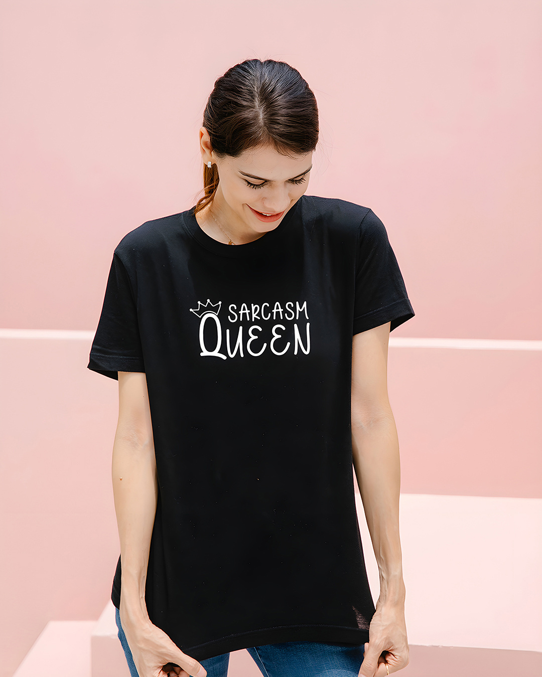 Shop Women's Black Sarcasm Queen T-shirt-Back