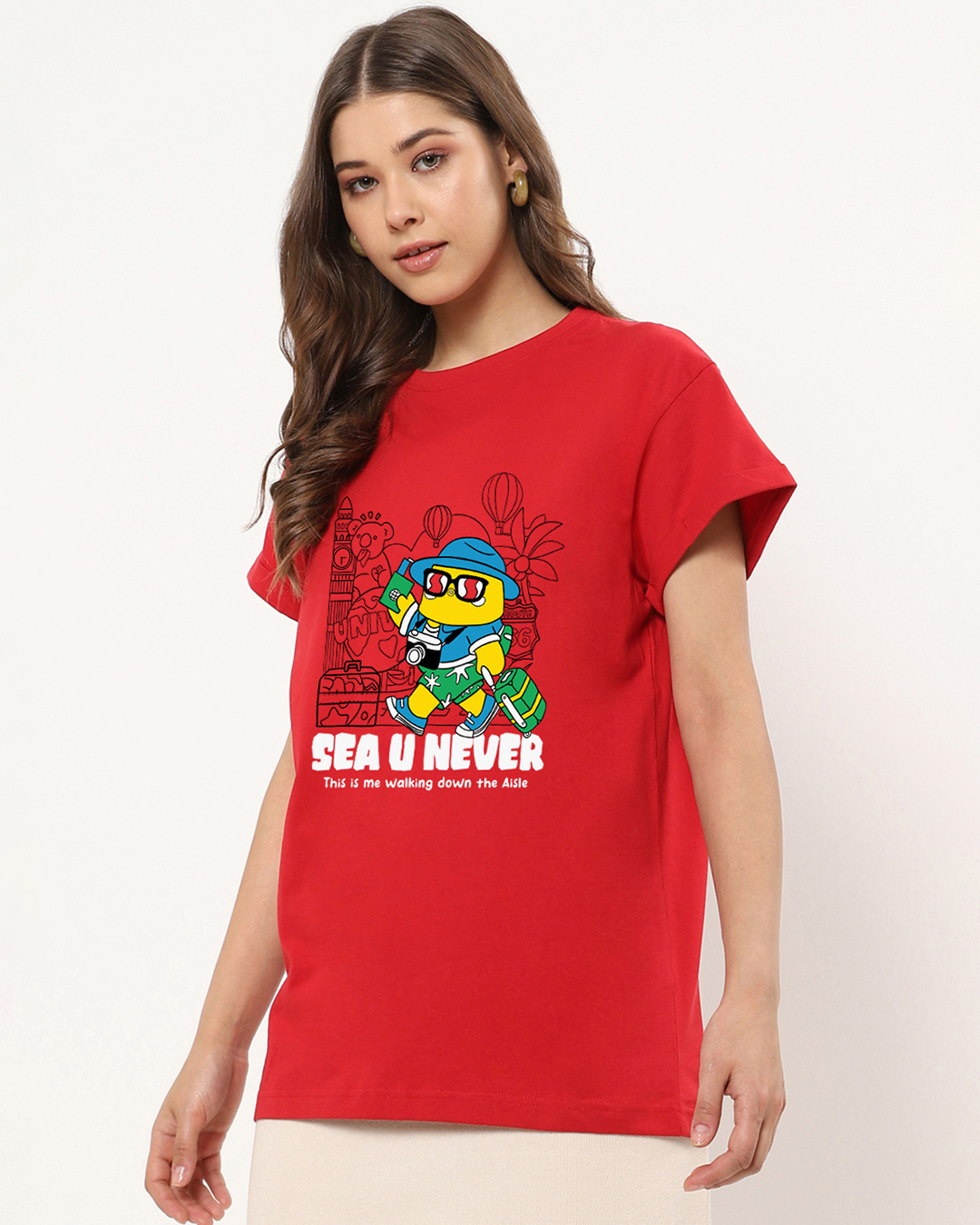 Shop Women's Red Sea u Never Graphic Printed Boyfriend T-shirt-Back