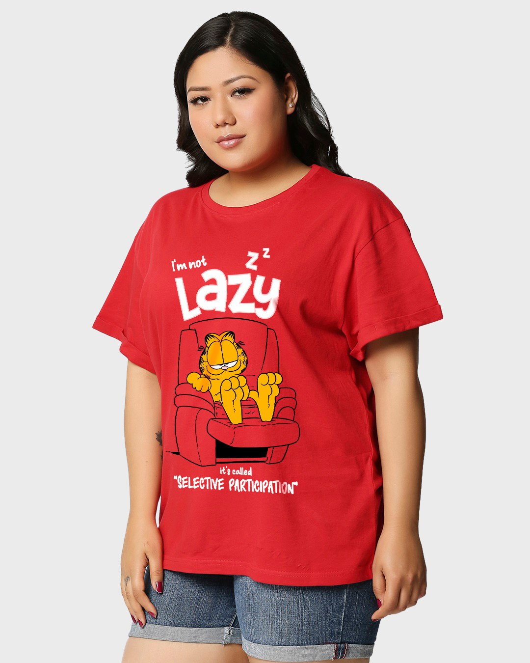 Shop Women's Red Selective Participation Graphic Printed Plus Size Boyfriend T-shirt-Back