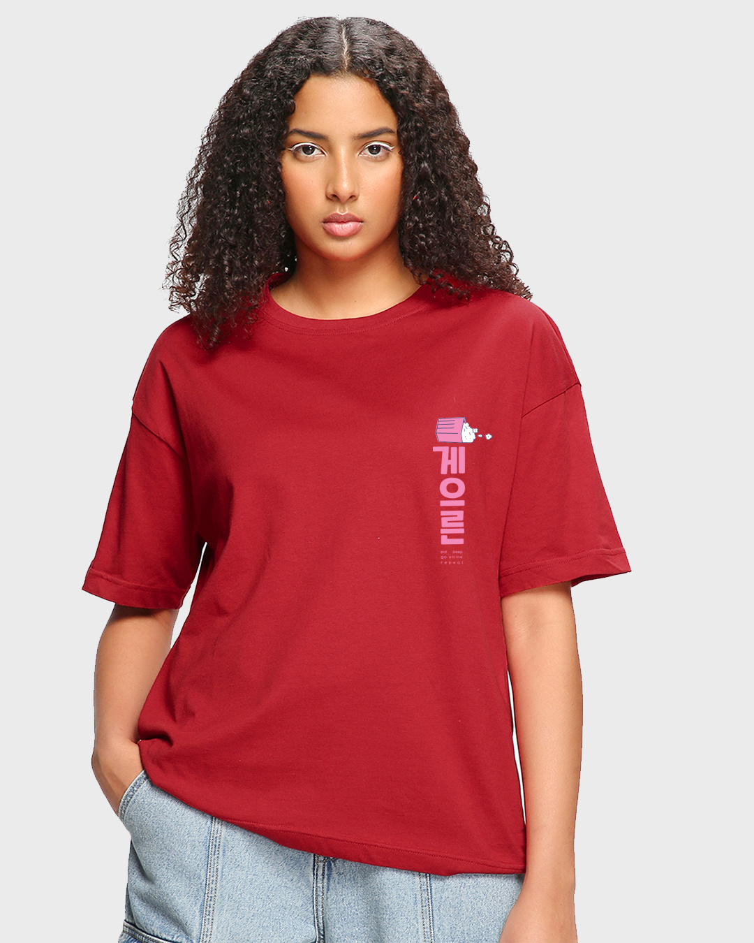 Shop Women's Red Serial Chiller Graphic Printed Oversized T-shirt-Back