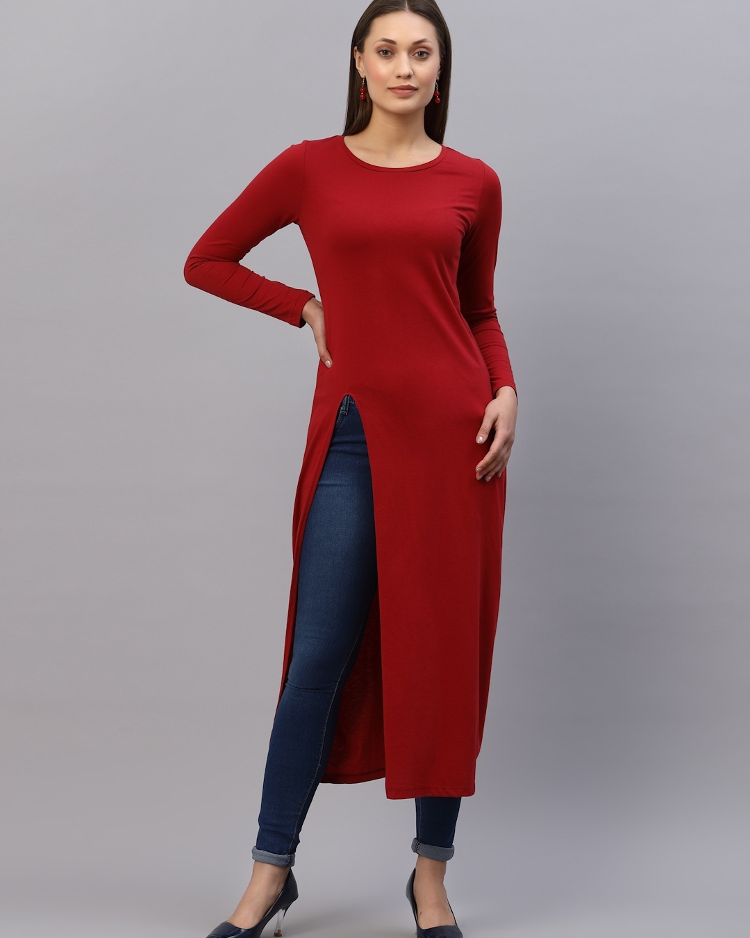 Shop Women's Red Slim Fit Slit Top-Back