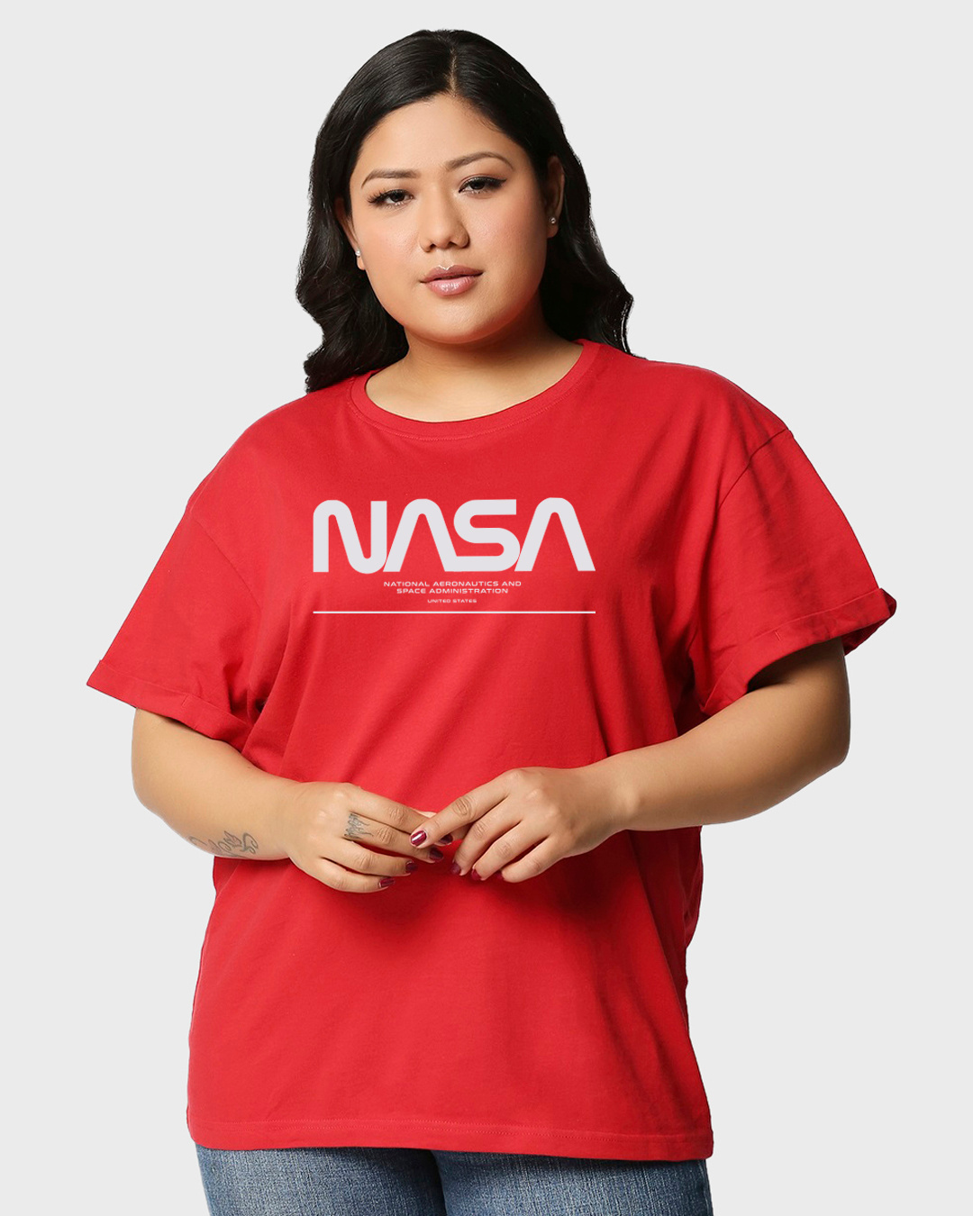 Shop Women's Red Spaced NASA Graphic Printed Plus Size Boyfriend T-shirt-Back