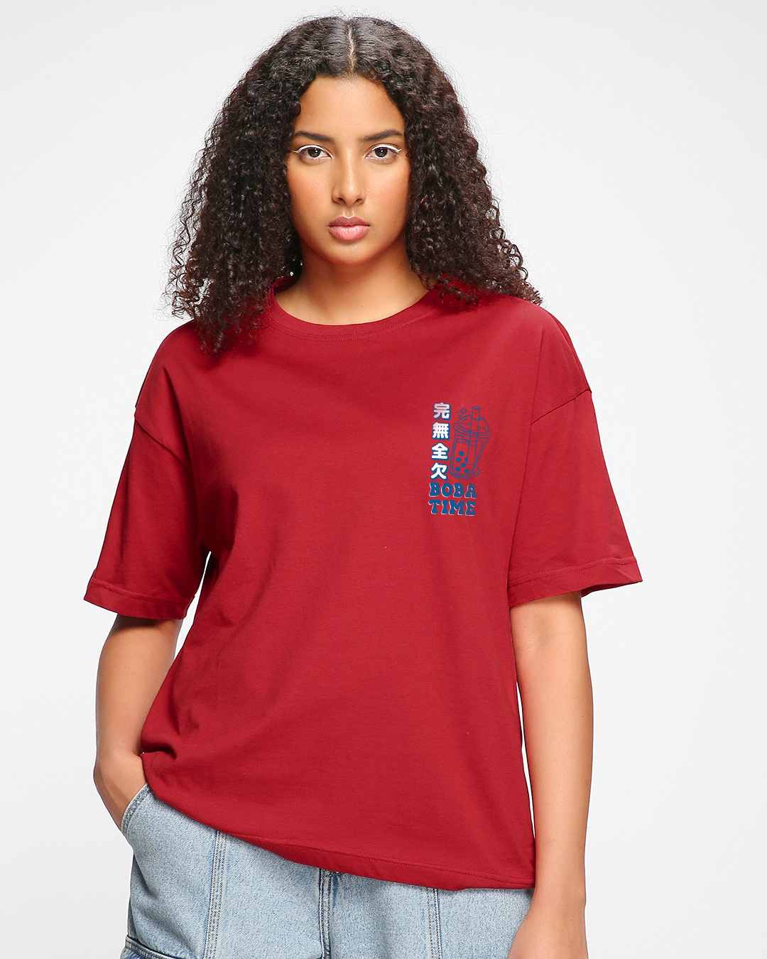 Shop Women's Red Stay Hydrated Graphic Printed Oversized T-shirt-Back