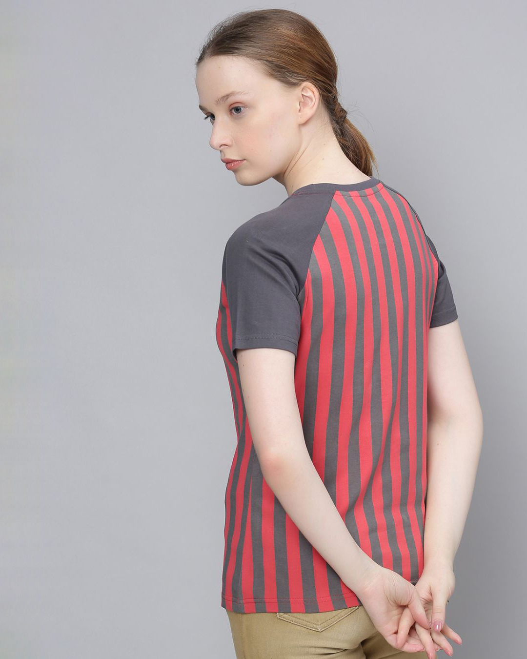 Shop Women's Red Striped T-shirt-Back