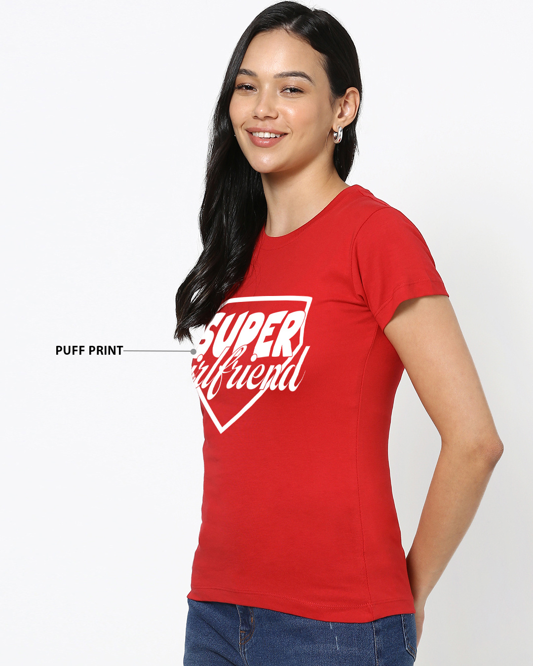 Shop Women's Red Super Girlfriend Typography T-shirt-Back