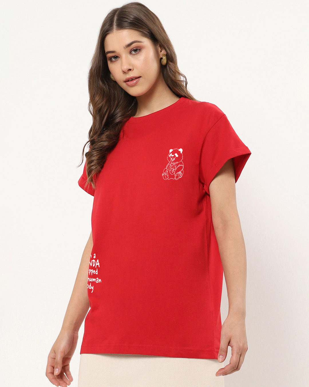 Shop Women's Red The Panda Way Graphic Printed Boyfriend T-shirt-Back