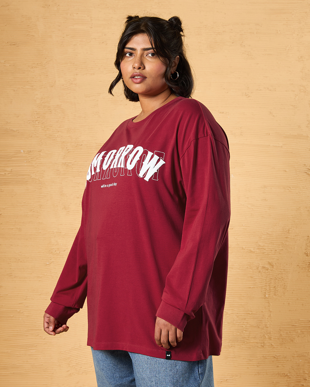 Shop Women's Red Tomorrow Typography Oversized Plus Size T-shirt-Back