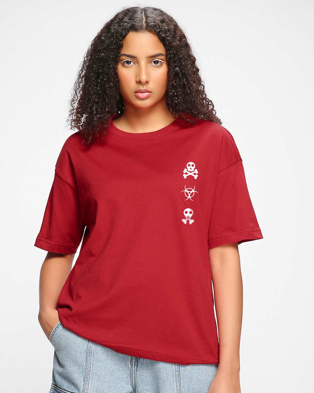 Shop Women's Red Toxic Graphic Printed Oversized T-shirt-Back