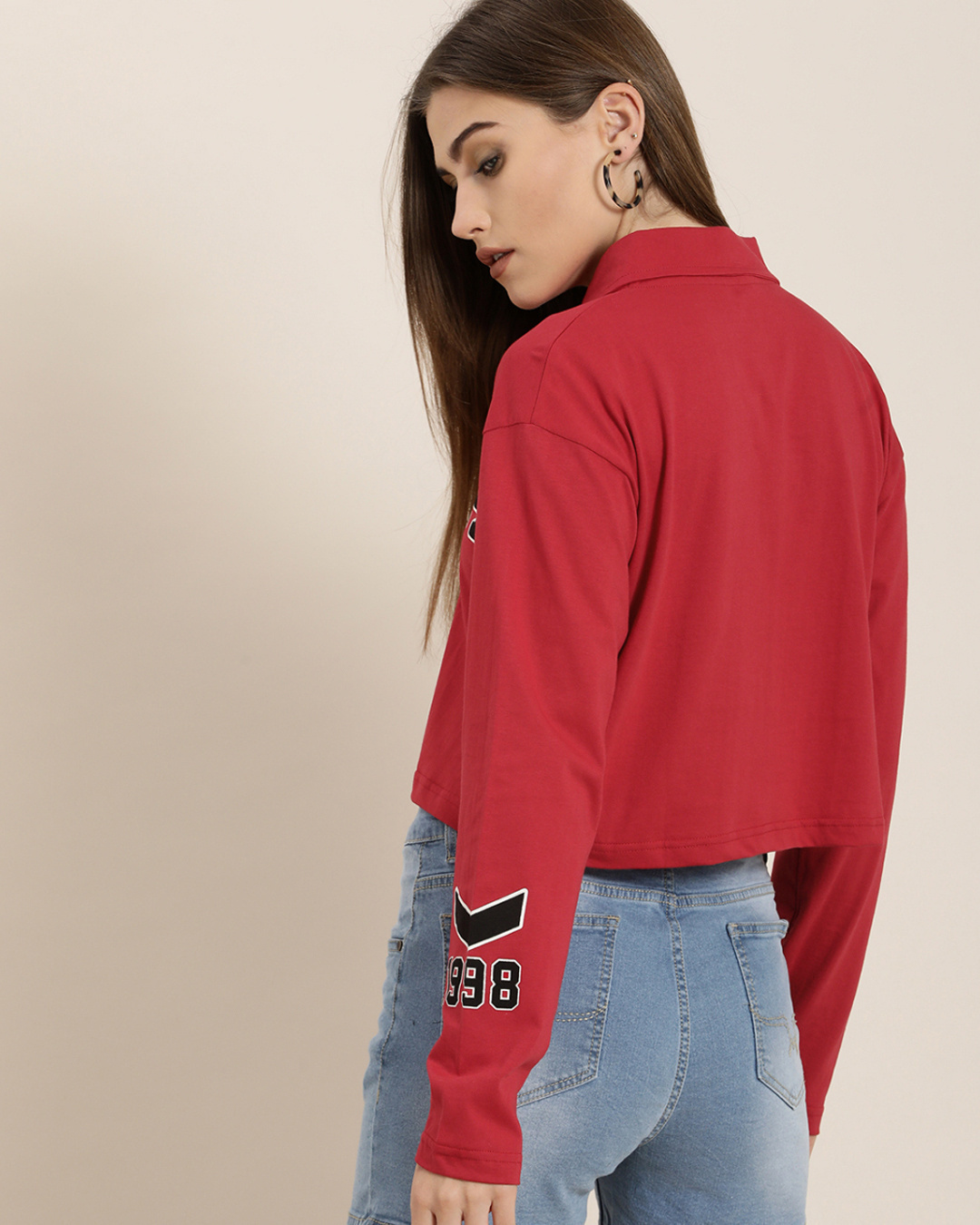 Shop Women's Red Typographic Boxy Crop T-Shirt-Back