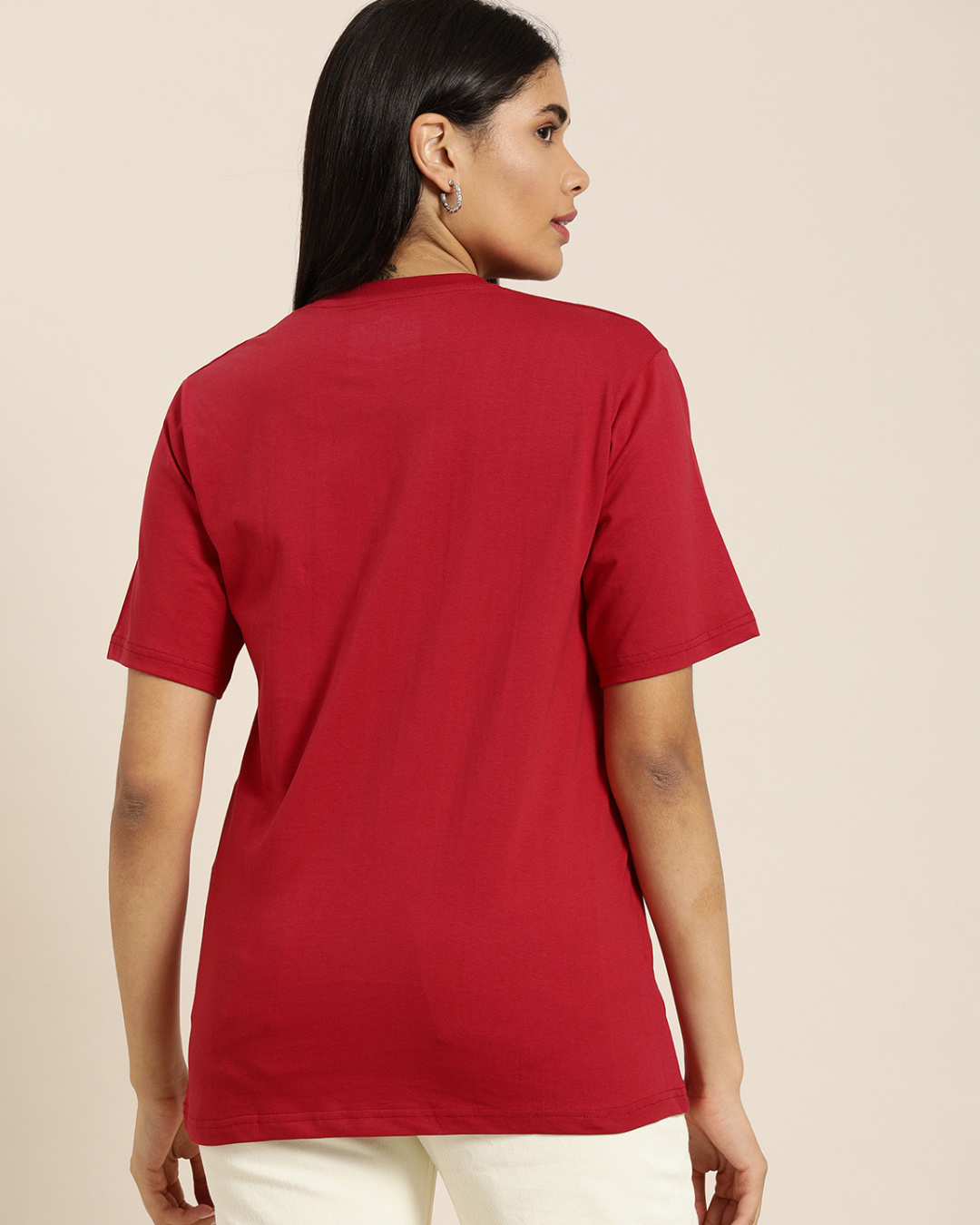 Shop Women's Red Typography Oversized T-shirt-Back