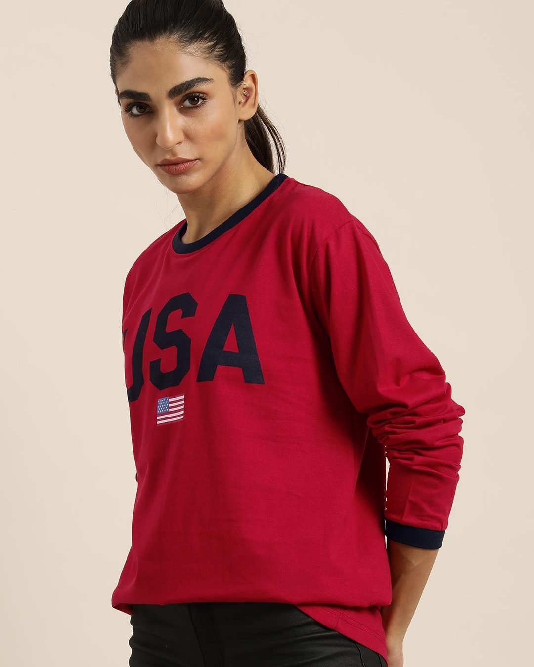 Shop Women's Red USA Typography Oversized T-shirt-Back