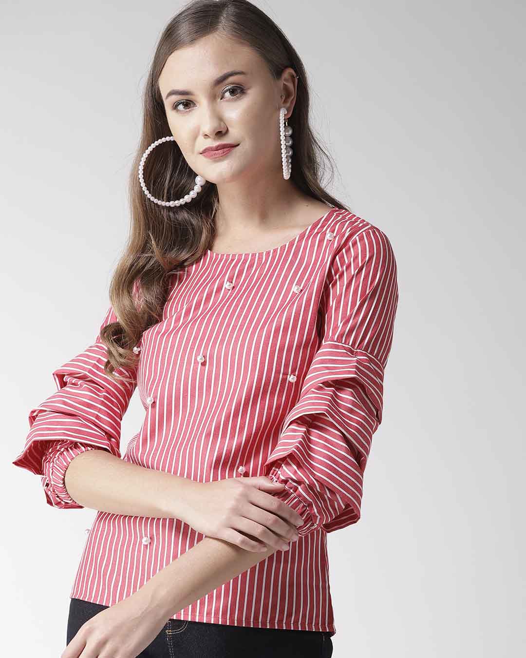 Buy Women's Red & White Striped Top for Women red,white Online at Bewakoof