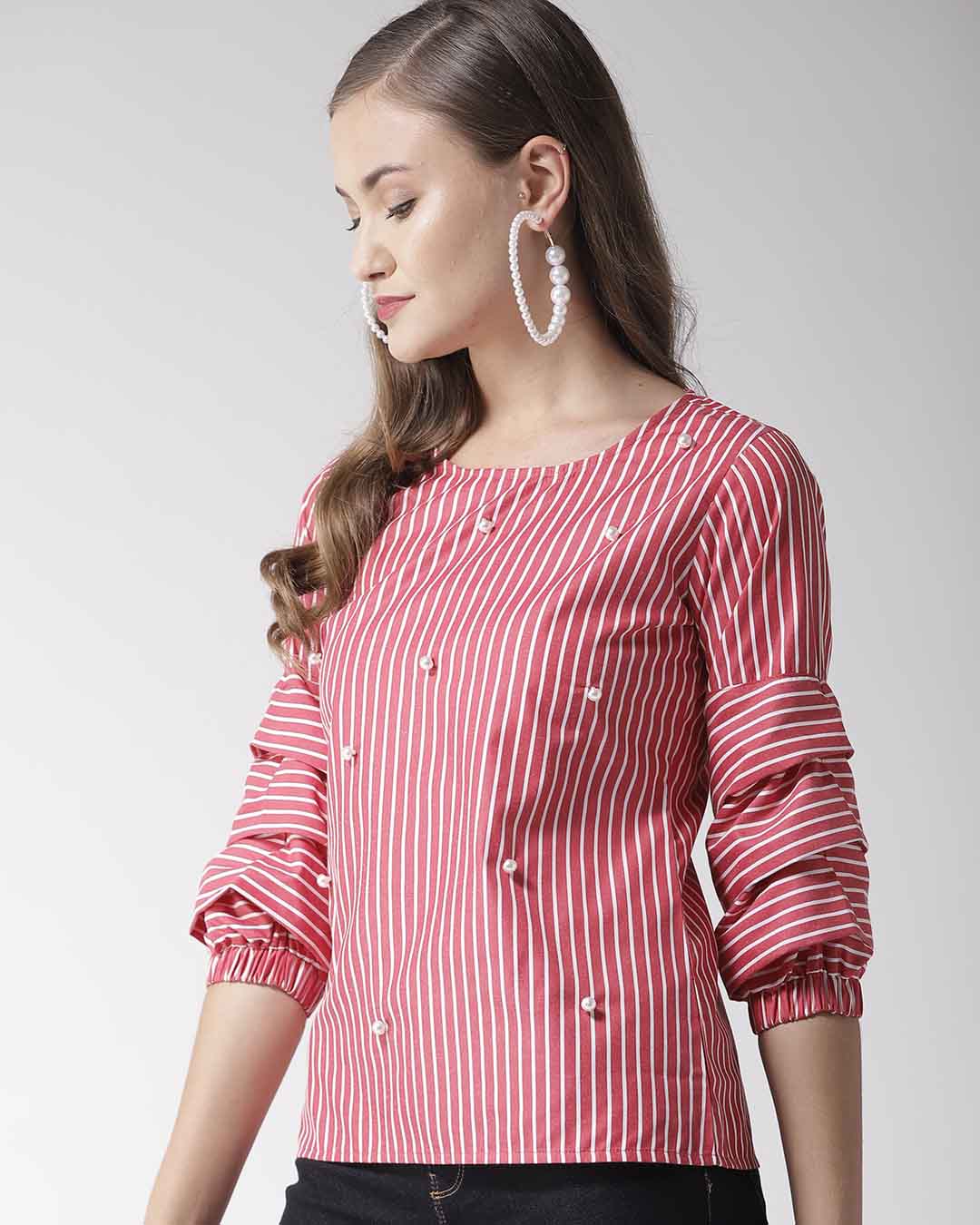 Shop Women's Red & White Striped Top-Back