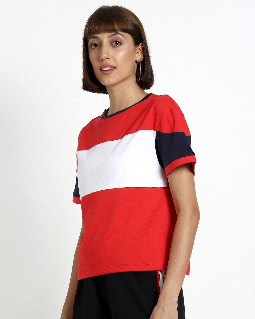 Shop Women's Retro Red Color Block Relaxed Fit Short Top-Back
