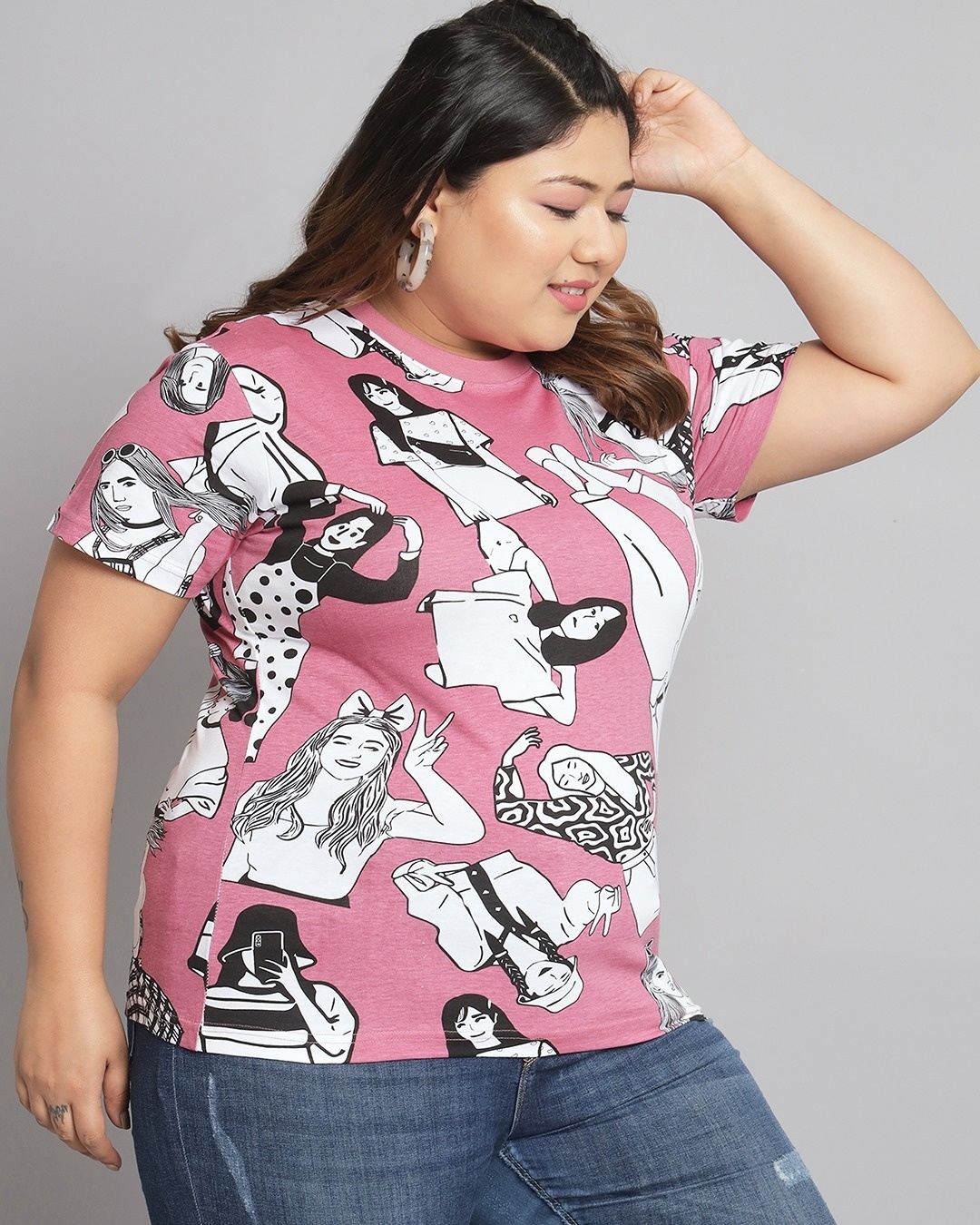 Shop Women's Rose All Over Printed Plus Size T-shirt-Back