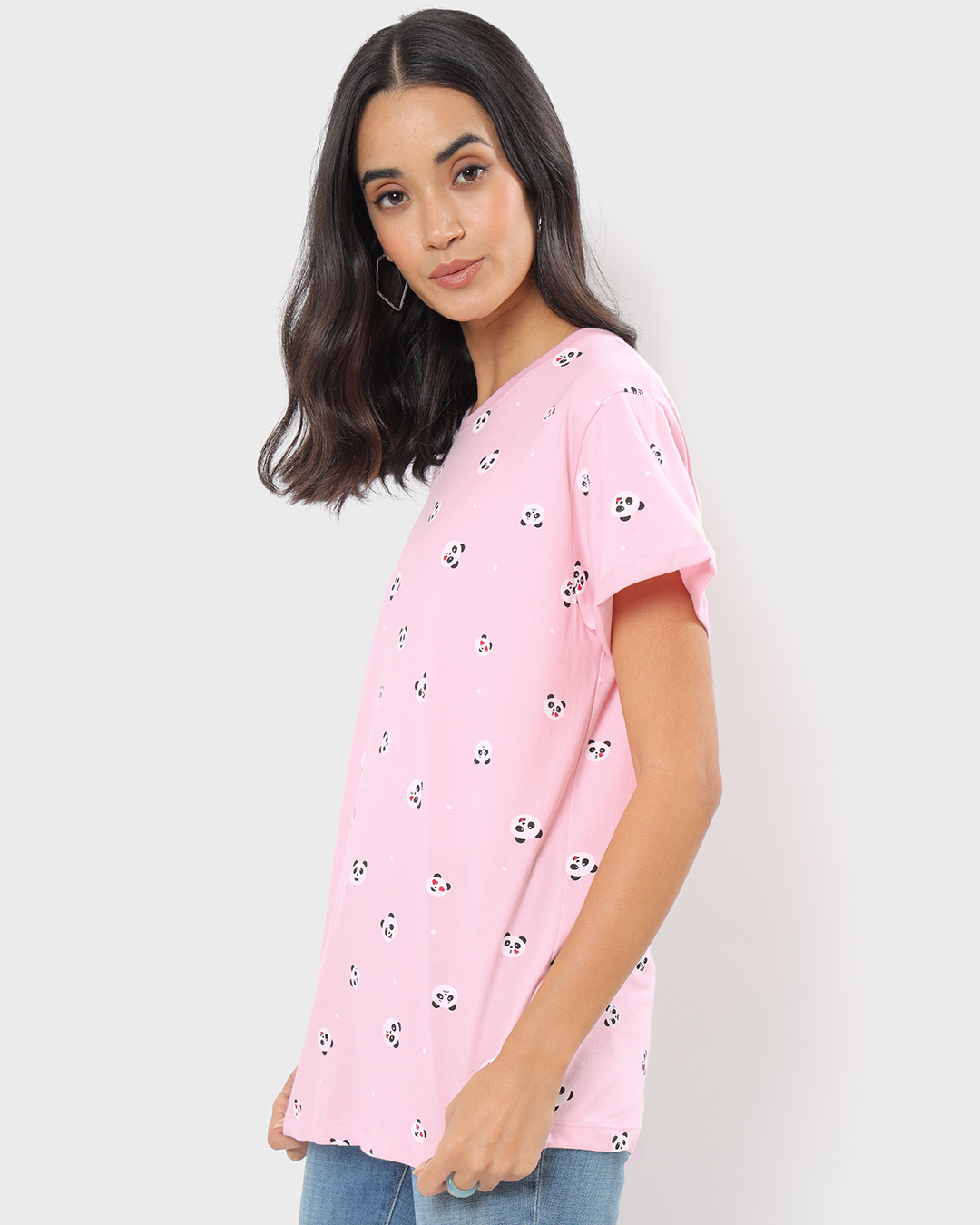 Shop Women's Rose Shadow All Over Panda Printed Boyfriend T-shirt-Back