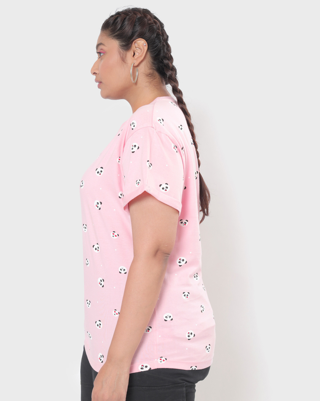 Shop Women's Rose Shadow All Over Panda Printed Plus Size Boyfriend T-shirt-Back