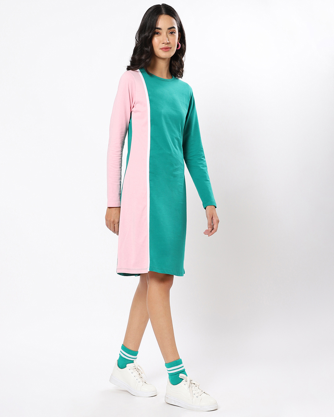 Shop Women's Rose Shadow-Green Color Block Slim Fit Dress-Back