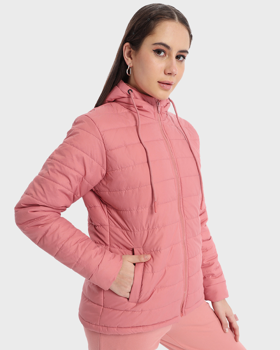 Shop Women's Pink Relaxed Fit Puffer Jacket-Back